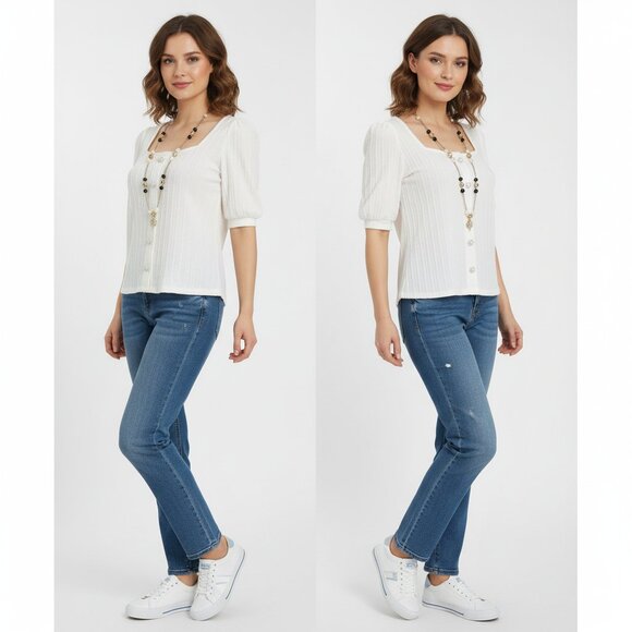 Nwt FLOWER & FEATHER Cream Button Down Cardigan Sweater Sz S Very CHIC! - Picture 2 of 6